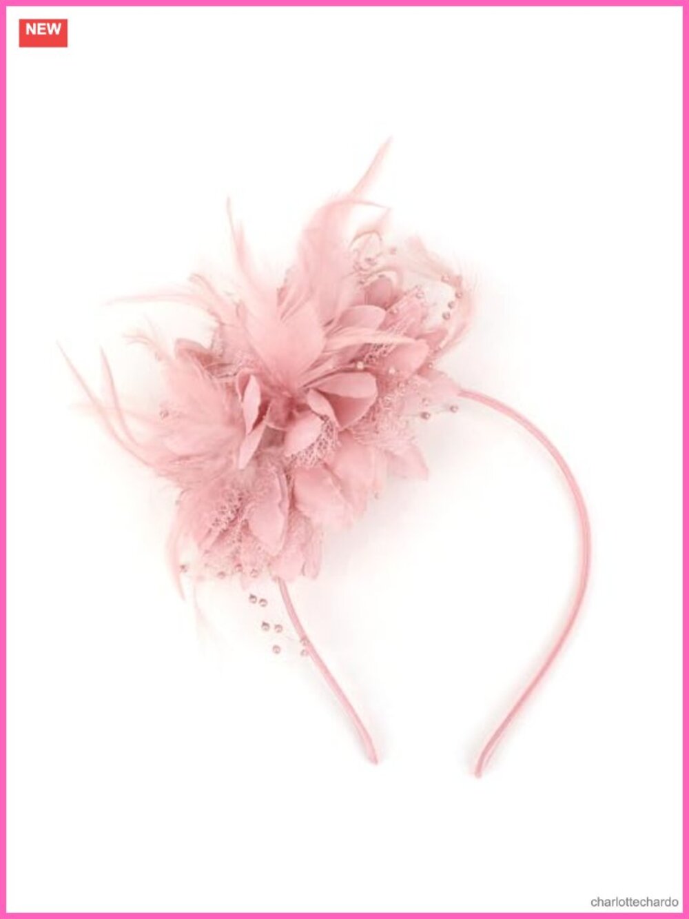 Women's Pink Fascinator Headband Feather Lace Tea Party Derby Hat